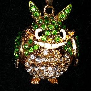 Green and White Crystal TORO Friend Pendant Necklace